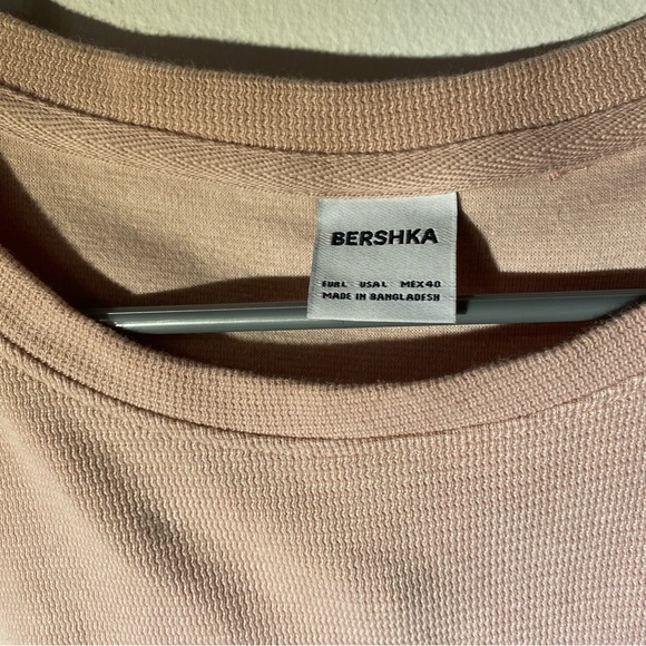 BERSHKA mens pink loose fit tshirt ribbed - Picture 7 of 9